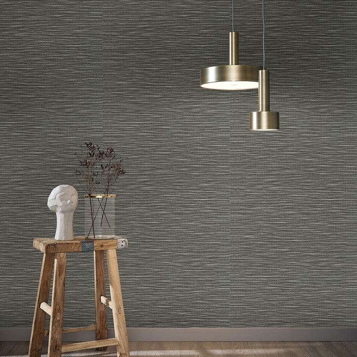 Текстилен ефект Тапет Едноцветен Текстил меланж Антрацит Ботаника