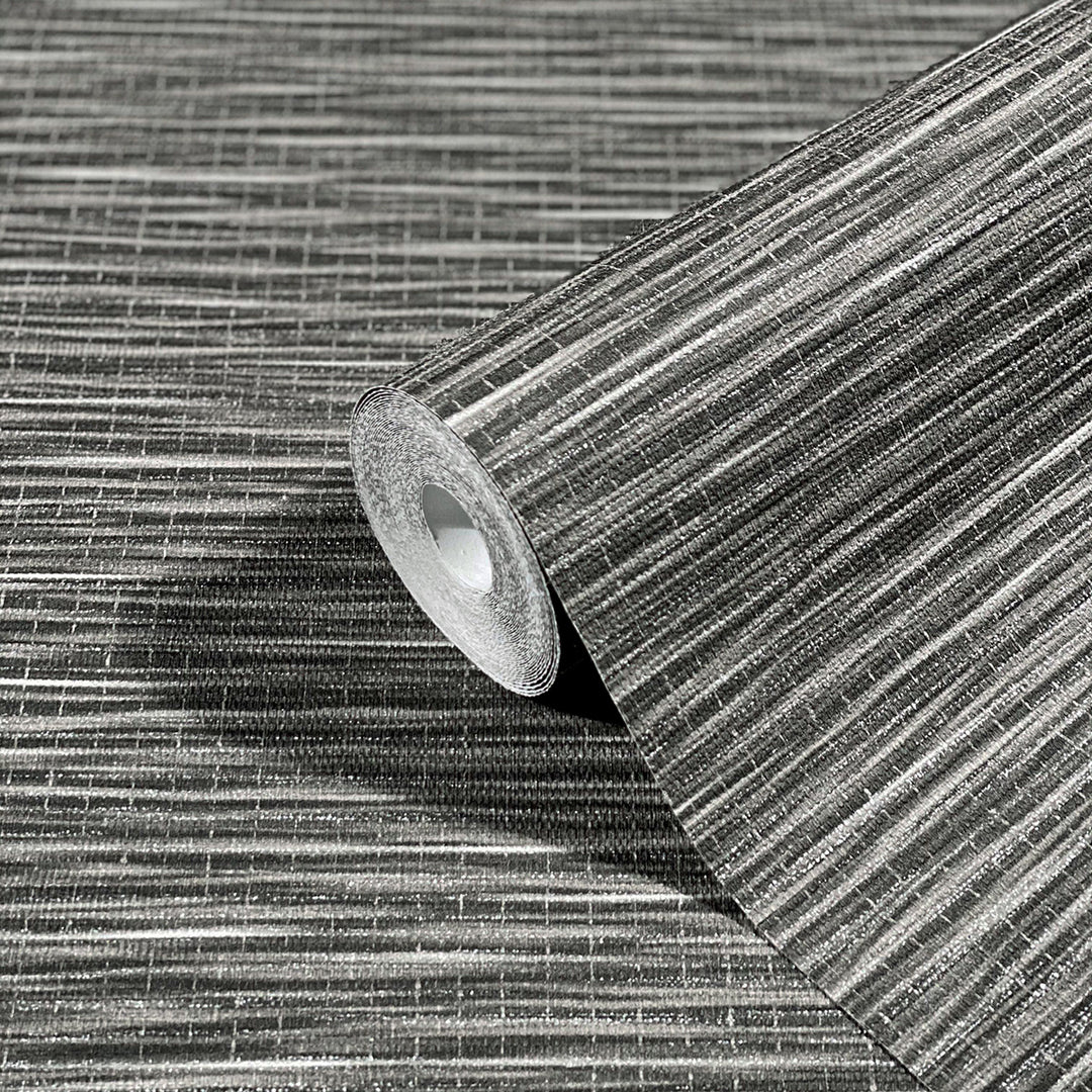 Текстилен ефект Тапет Едноцветен Текстил меланж Антрацит Ботаника