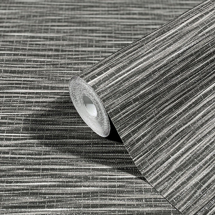 Текстилен ефект Тапет Едноцветен Текстил меланж Антрацит Ботаника