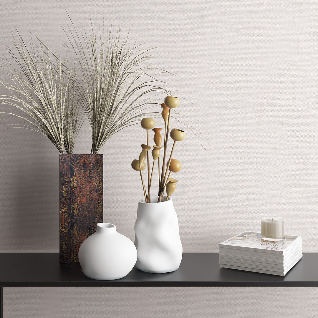 Текстилен ефект Тапет Едноцветен Плат Бял Ботаника