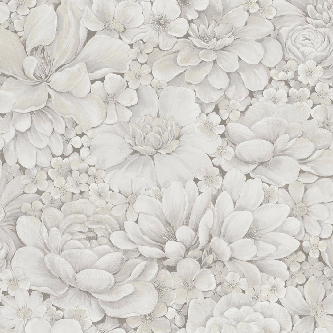 Текстилен ефект Тапет Цветя Цветна Градина Крем Ботаника