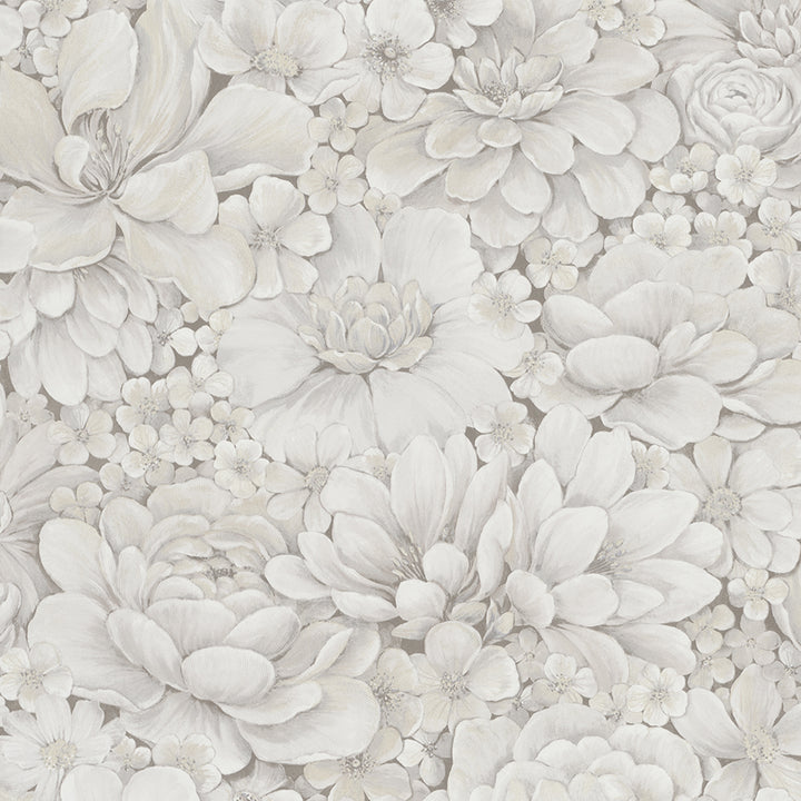 Текстилен ефект Тапет Цветя Цветна Градина Крем Ботаника