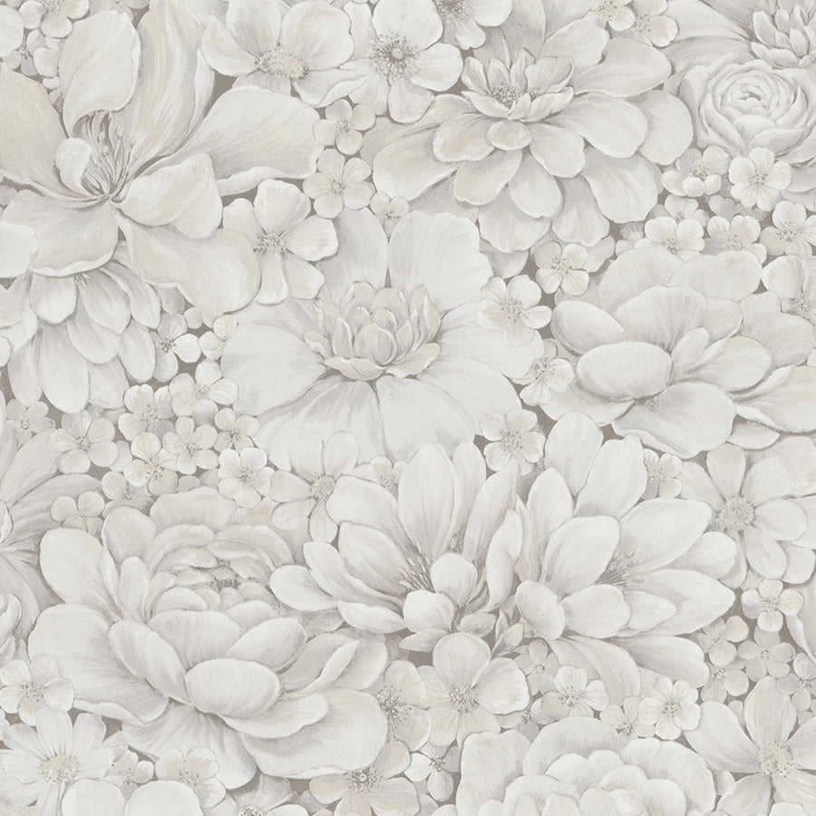 Текстилен ефект Тапет Цветя Цветна Градина Крем Ботаника