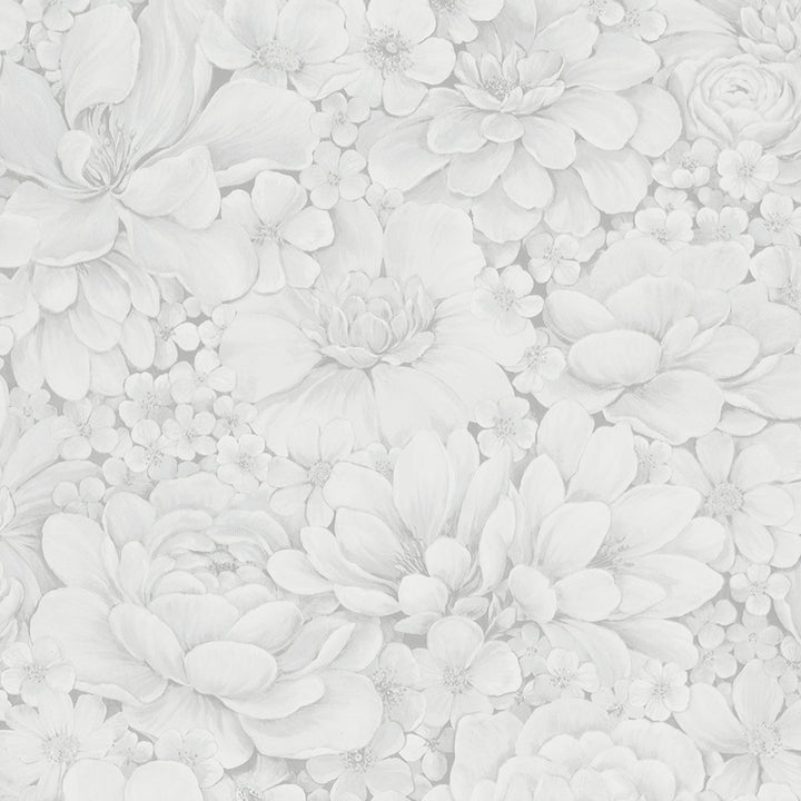 Текстилен ефект Тапет Цветя Цветна Градина Сиво Ботаника