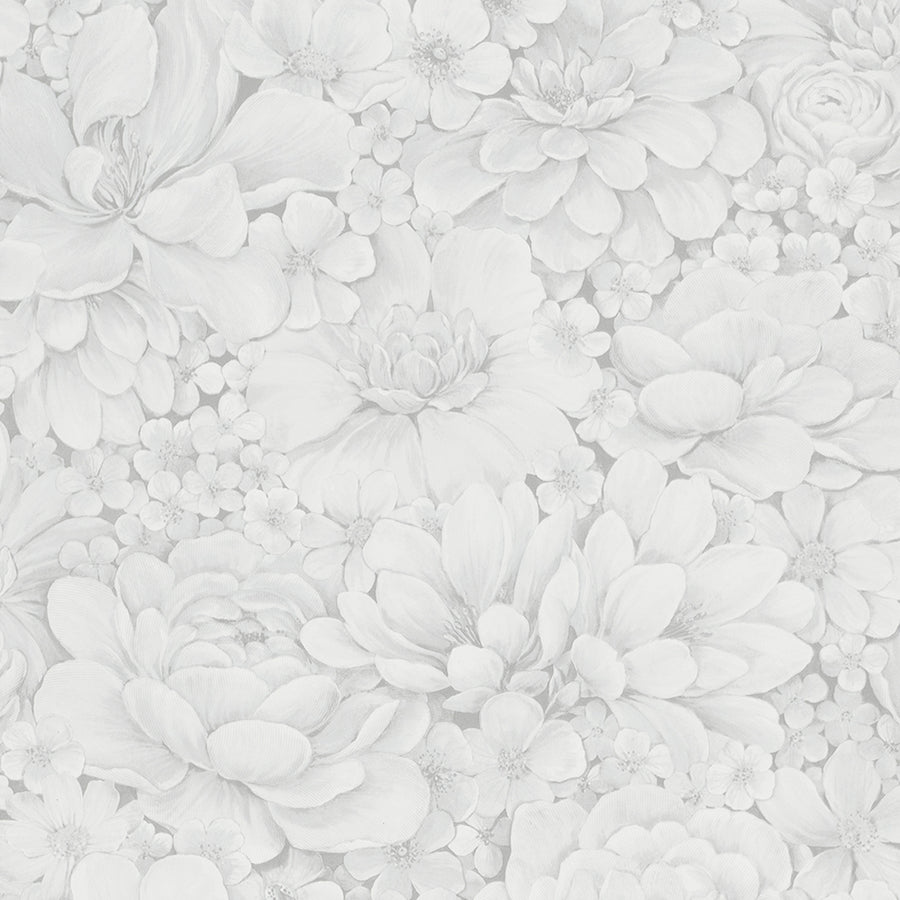 Текстилен ефект Тапет Цветя Цветна Градина Сиво Ботаника