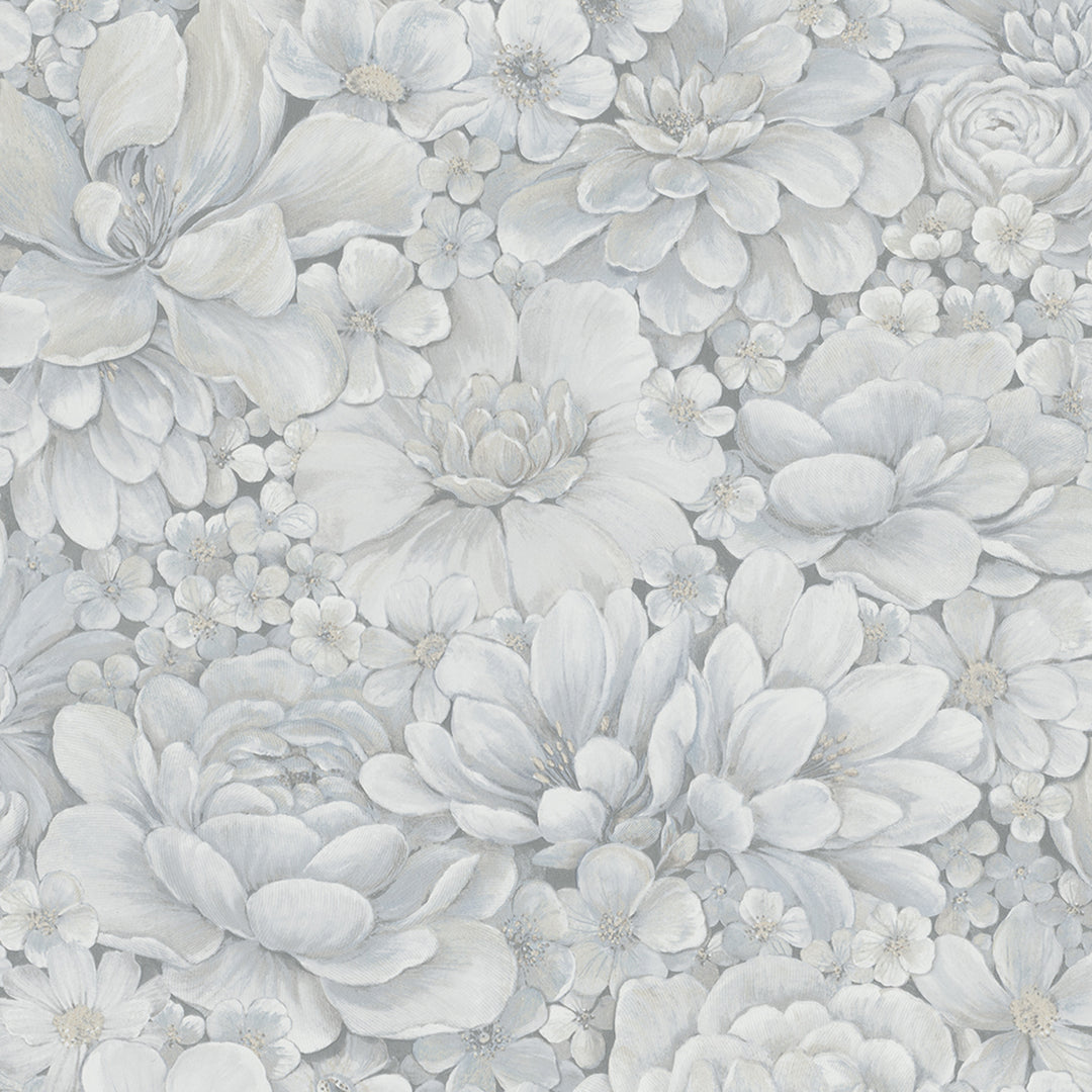 Текстилен ефект Тапет Цветя Цветна Градина Синьо Ботаника