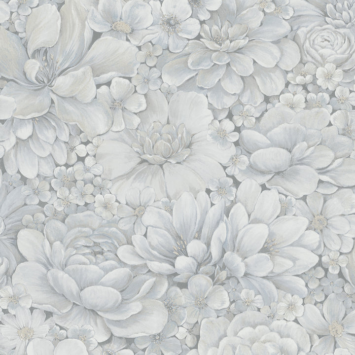 Текстилен ефект Тапет Цветя Цветна Градина Синьо Ботаника