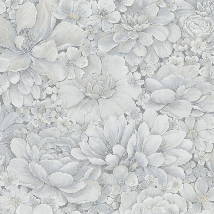 Текстилен ефект Тапет Цветя Цветна Градина Синьо Ботаника