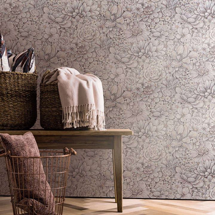 Текстилен ефект Тапет Цветя Цветна Градина Розово Ботаника