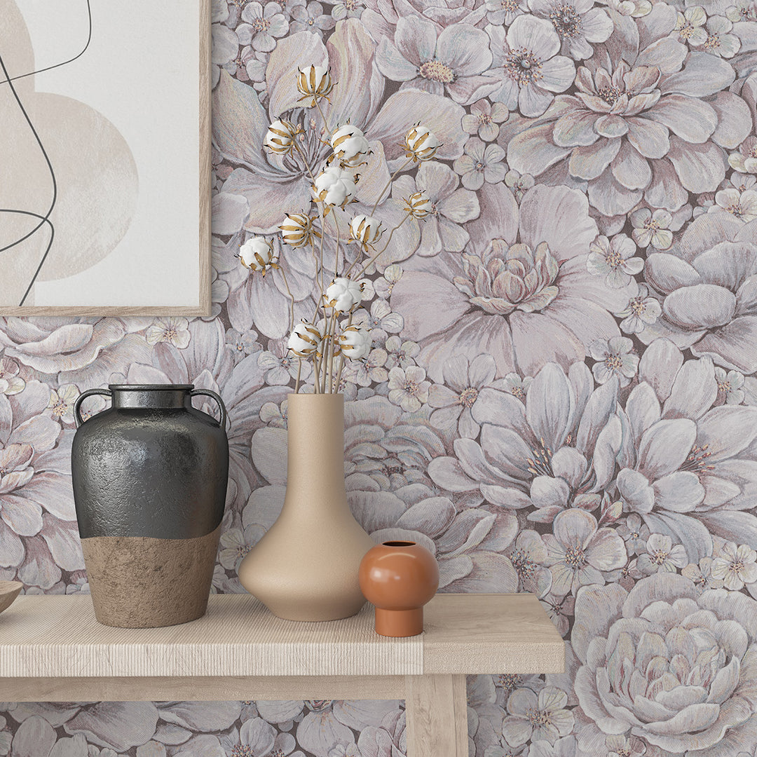 Текстилен ефект Тапет Цветя Цветна Градина Розово Ботаника