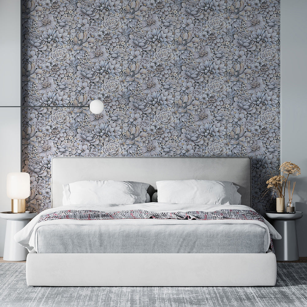 Текстилен ефект Тапет Цветя Цветна Градина Лилаво Ботаника