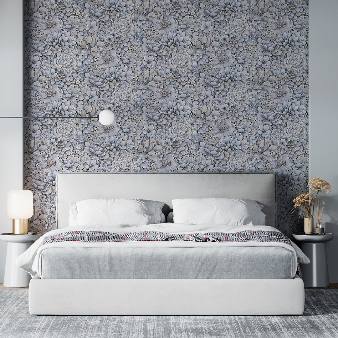 Текстилен ефект Тапет Цветя Цветна Градина Лилаво Ботаника