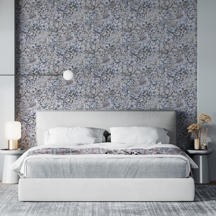 Текстилен ефект Тапет Цветя Цветна Градина Лилаво Ботаника