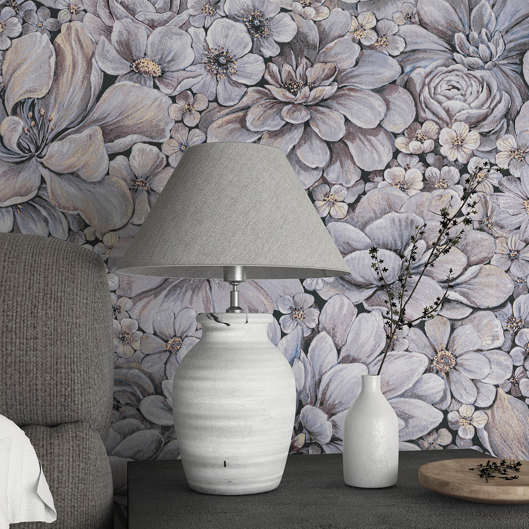 Текстилен ефект Тапет Цветя Цветна Градина Лилаво Ботаника