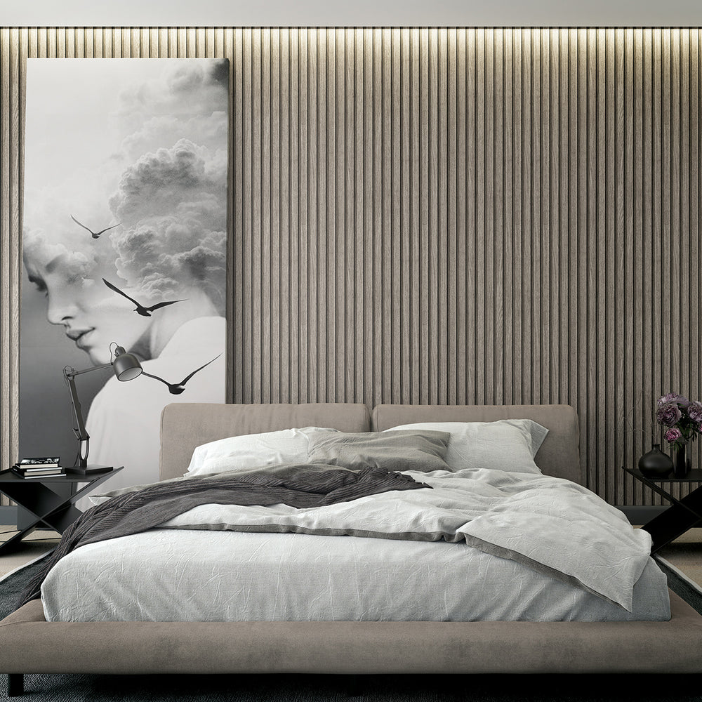 Текстилен ефект Тапет Райе Ламперия Тъмносиво Ботаника