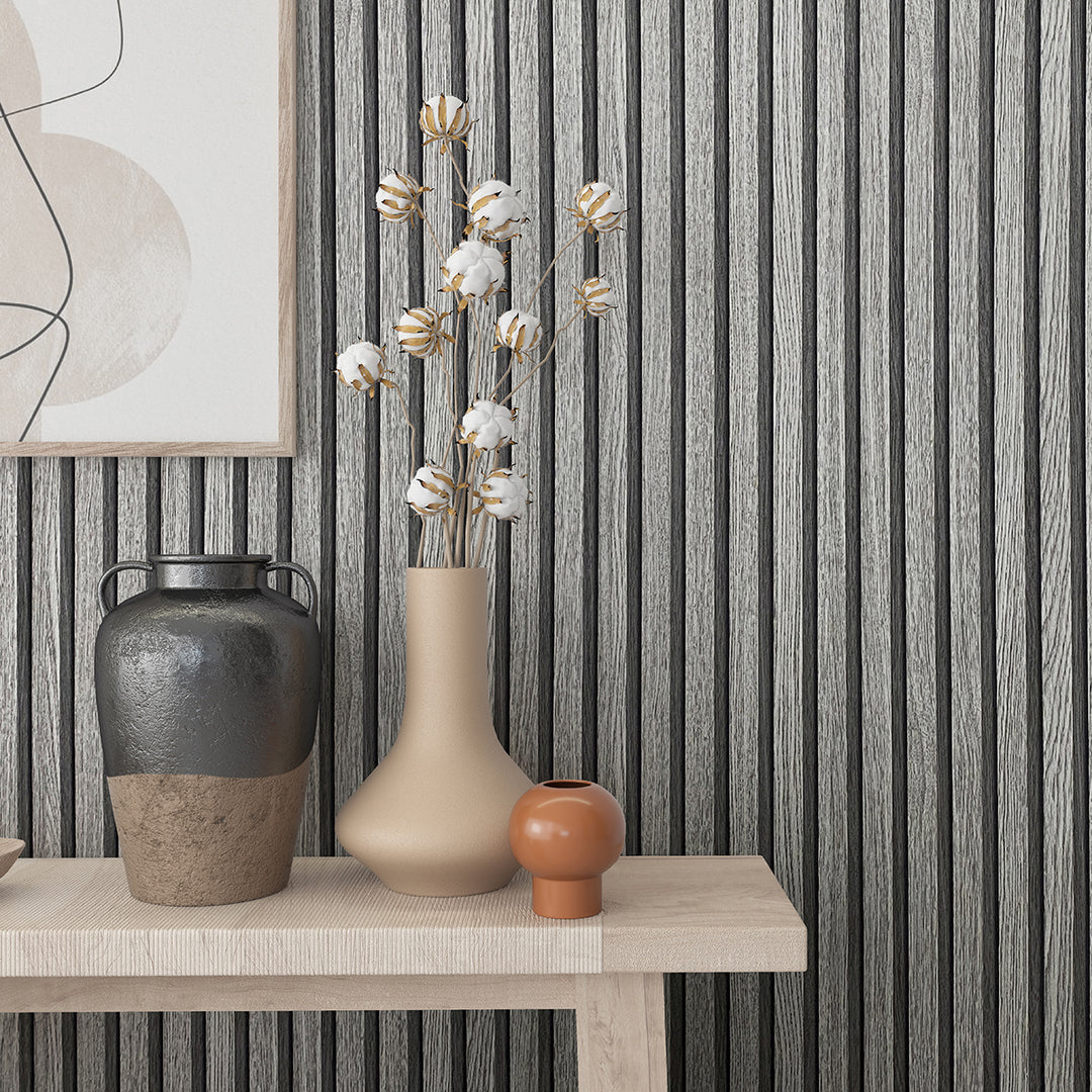 Текстилен ефект Тапет Райе Ламперия Тъмносиво Ботаника