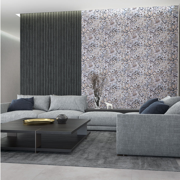 Текстилен ефект Тапет Райе Ламперия Антрацит Ботаника