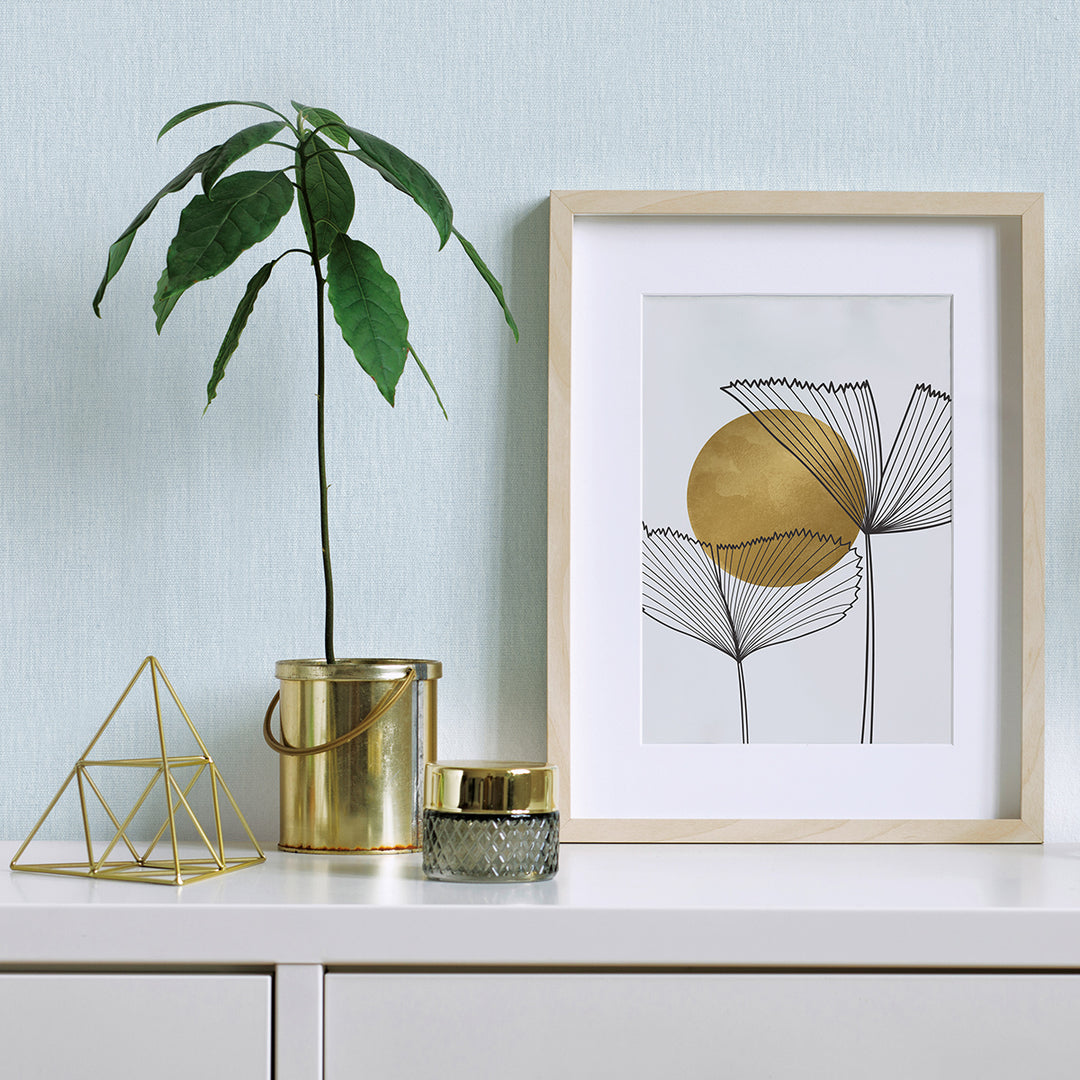 Текстилен ефект Тапет Едноцветен Плат Сиво-синьо Ботаника