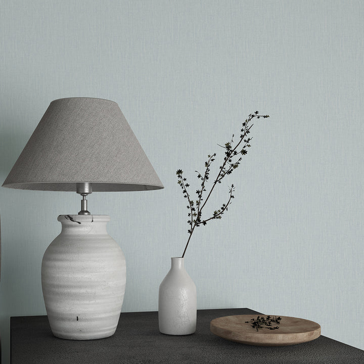 Текстилен ефект Тапет Едноцветен Плат Сиво-синьо Ботаника