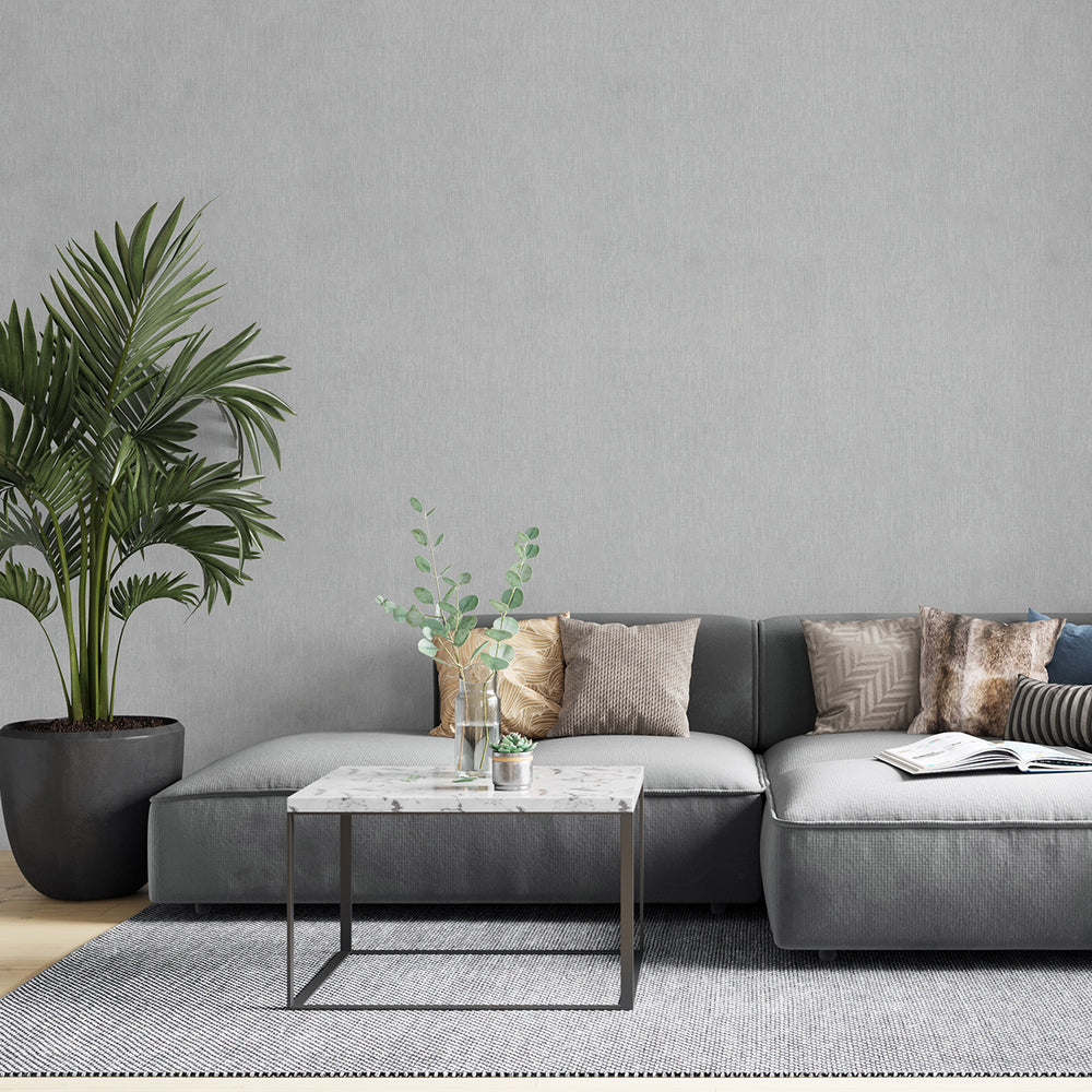 Текстилен ефект Тапет Едноцветен Плат Сиво Ботаника
