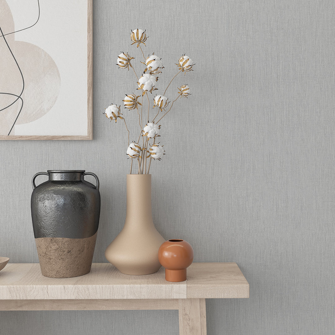 Текстилен ефект Тапет Едноцветен Плат Сиво Ботаника