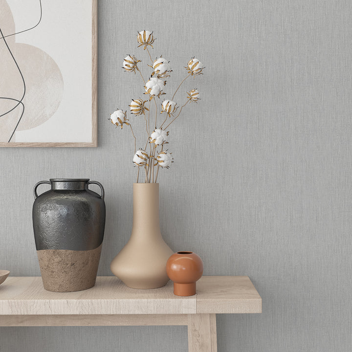 Текстилен ефект Тапет Едноцветен Плат Сиво Ботаника