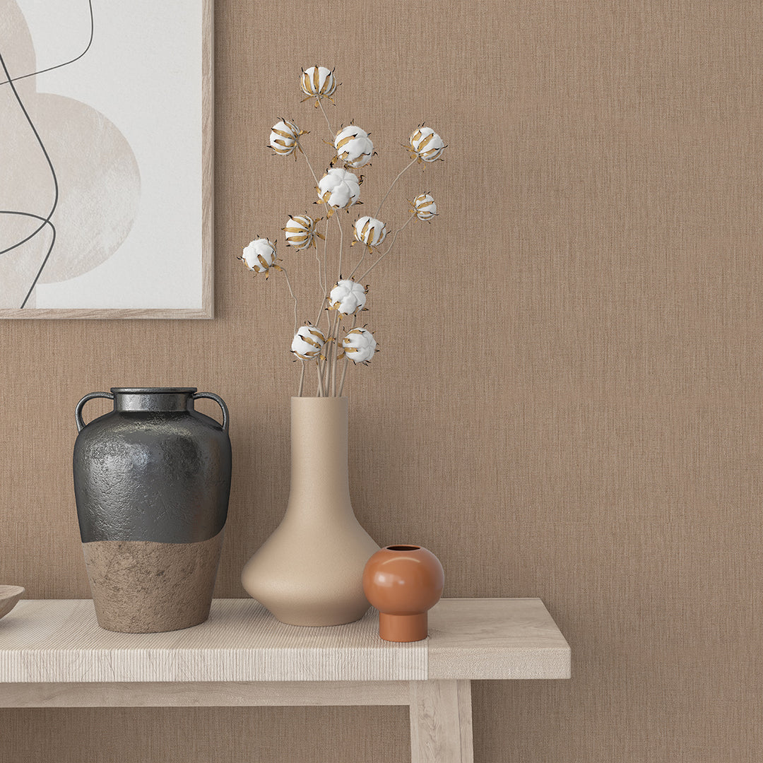 Текстилен ефект Тапет Едноцветен Плат Кафяво Ботаника