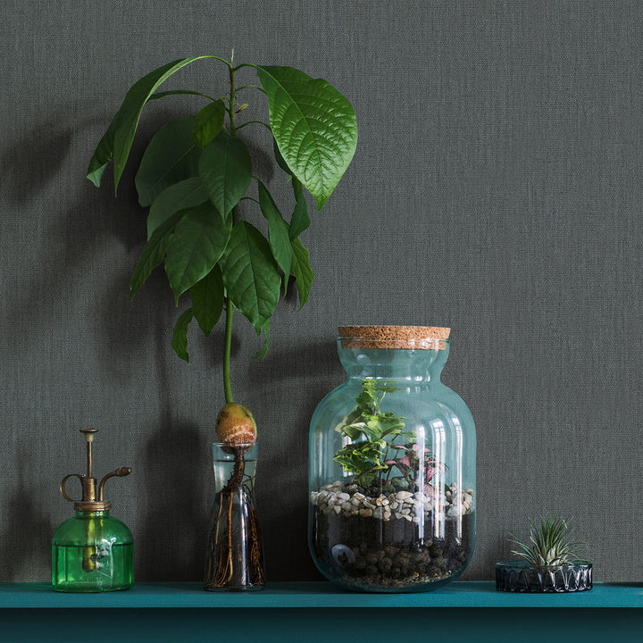 Текстилен ефект Тапет Едноцветен Плат Антрацит Ботаника