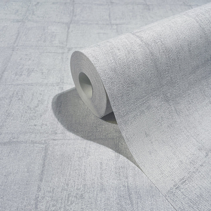 Текстилен ефект Тапет Мазилка Квадрати Сиво-синьо Ботаника