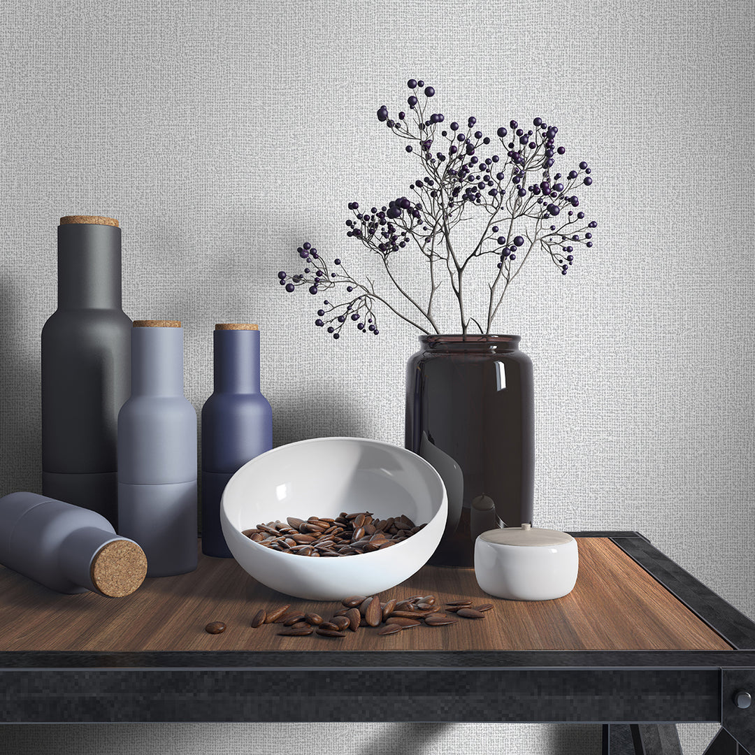 Текстилен ефект Тапет Плат Светло сиво Кумано