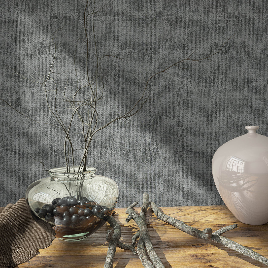 Текстилен ефект Тапет Плат Тъмно сиво Кумано