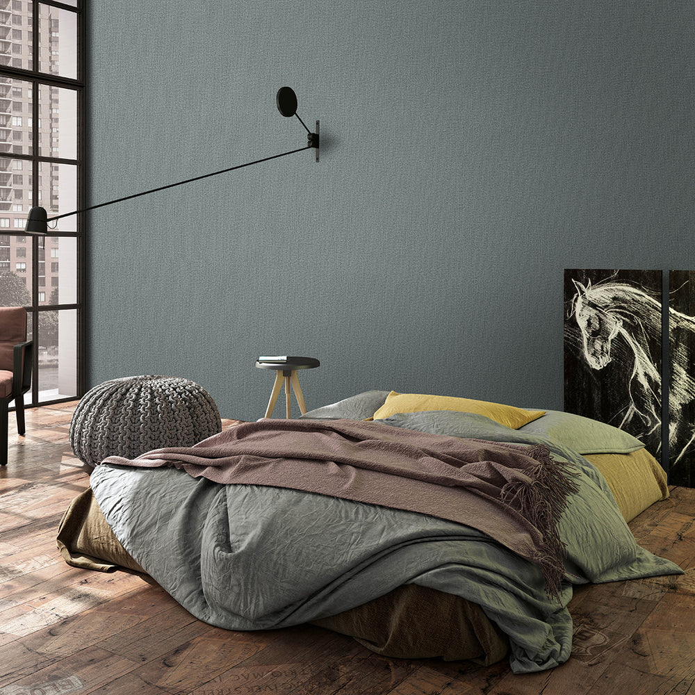 Текстилен ефект Тапет Плат Сиво зелено Кумано