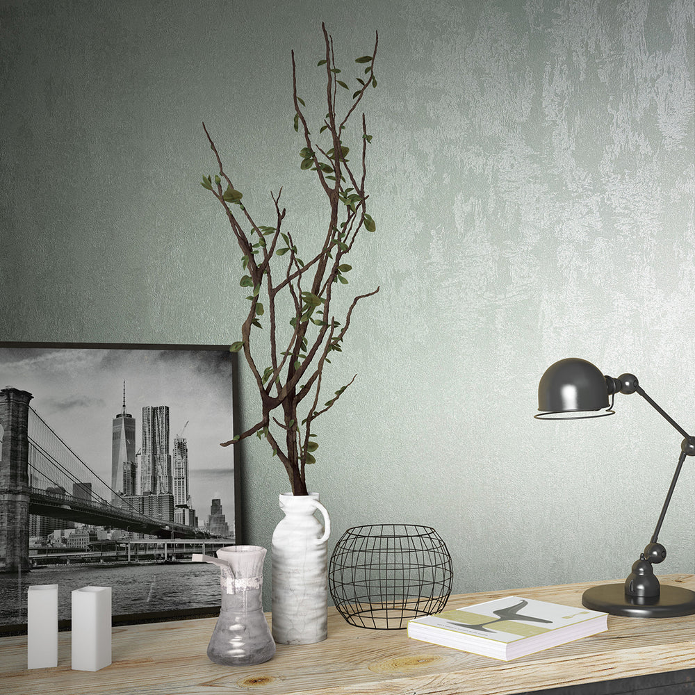 Луксозен копринен ефект Тапет Мазилка Бледо тюркоазено City Romance