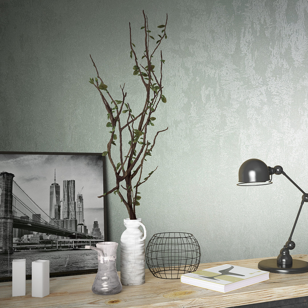 Луксозен копринен ефект Тапет Мазилка Бледо тюркоазено City Romance