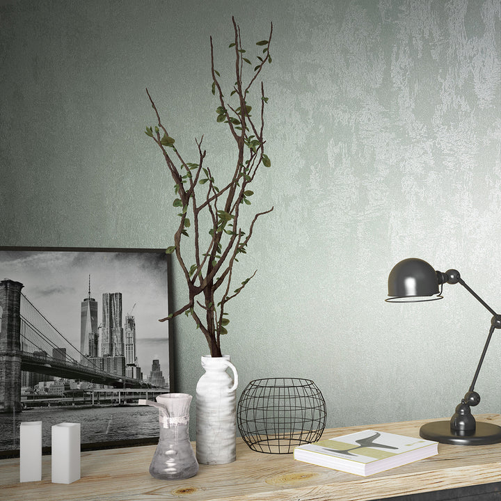 Луксозен копринен ефект Тапет Мазилка Бледо тюркоазено City Romance