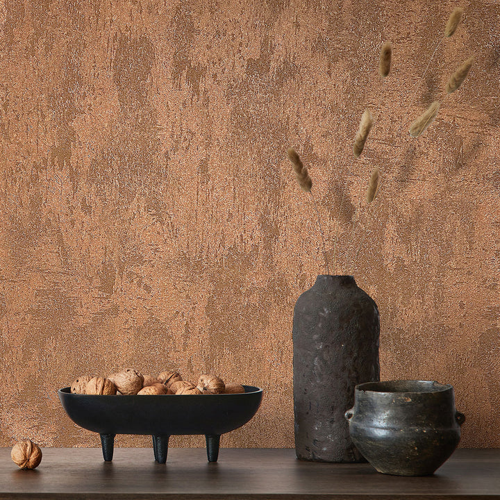 Луксозен копринен ефект Тапет Мазилка Медно златно City Romance