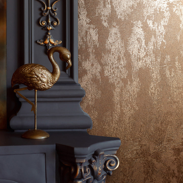 Луксозен копринен ефект Тапет Мазилка Медно златно City Romance