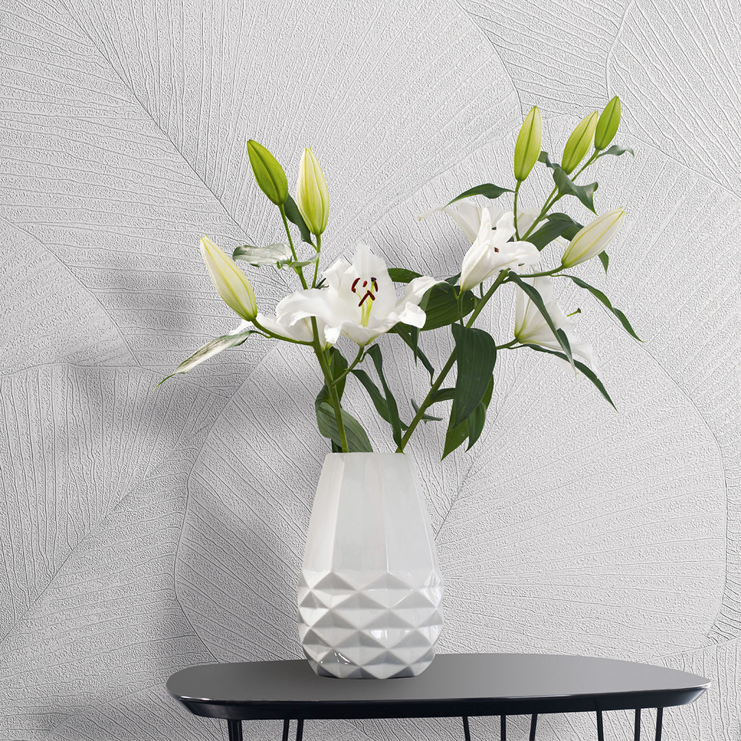 Високоустойчив Тапет Големи листа Бяло Кумано