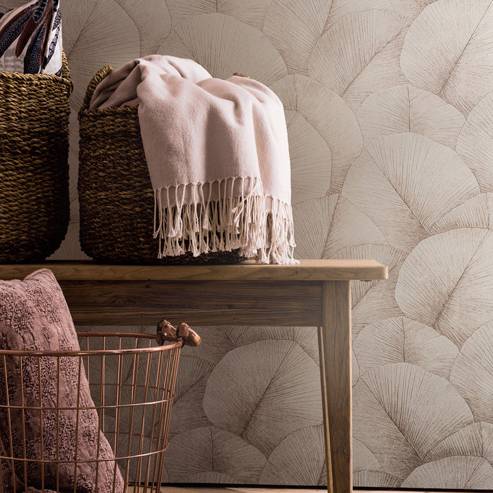 Високоустойчив Тапет Големи листа Розово Кумано