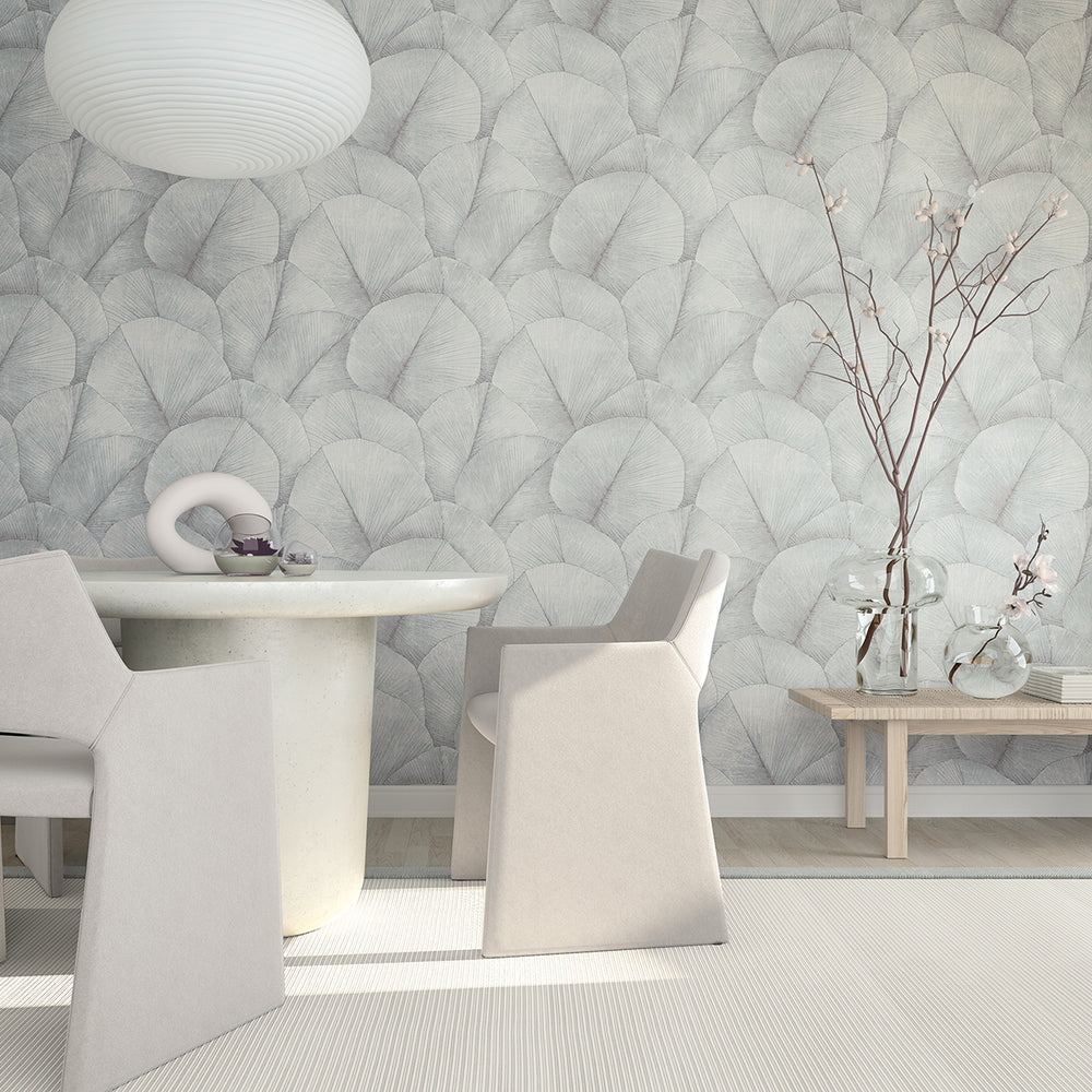 Високоустойчив Тапет Големи листа Сиво Синьо Кумано