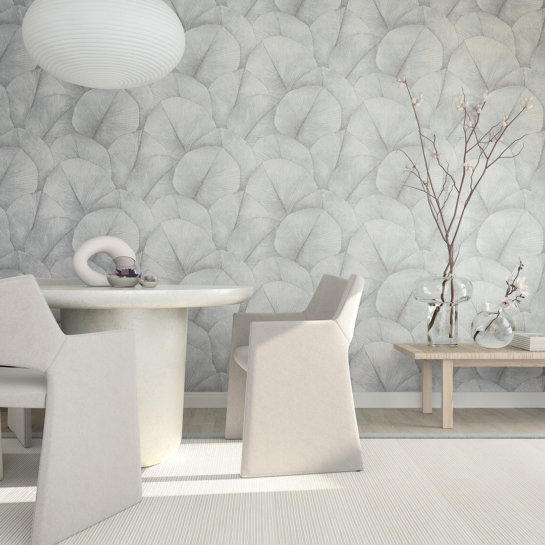 Високоустойчив Тапет Големи листа Сиво Синьо Кумано