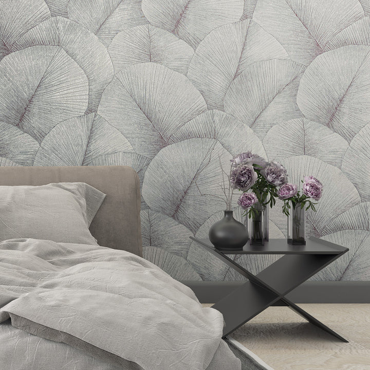 Високоустойчив Тапет Големи листа Сиво Синьо Кумано