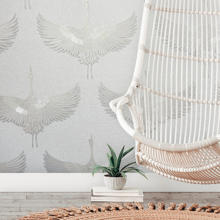 Високоустойчив Тапет Жерави Плат бяло Кумано