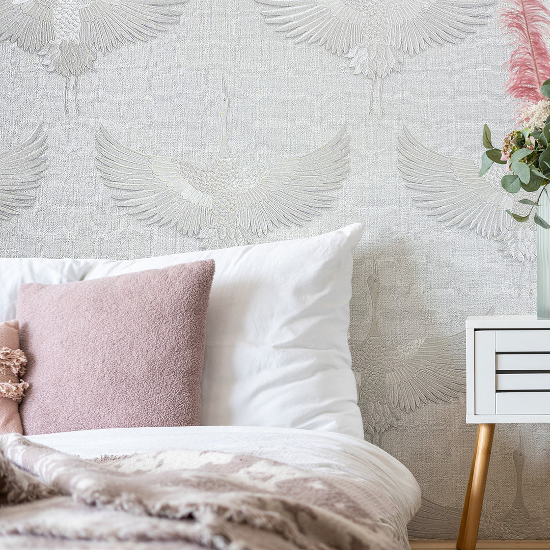 Високоустойчив Тапет Жерави Плат бяло Кумано