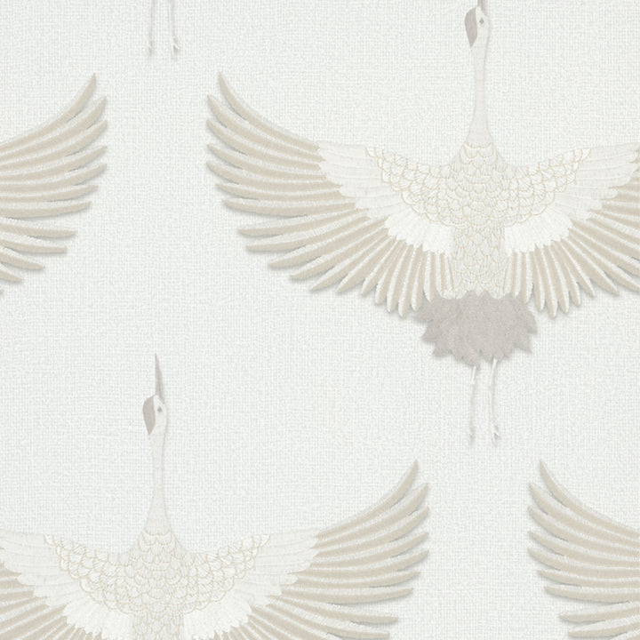 Високоустойчив Тапет Жерави Плат бежово Кумано