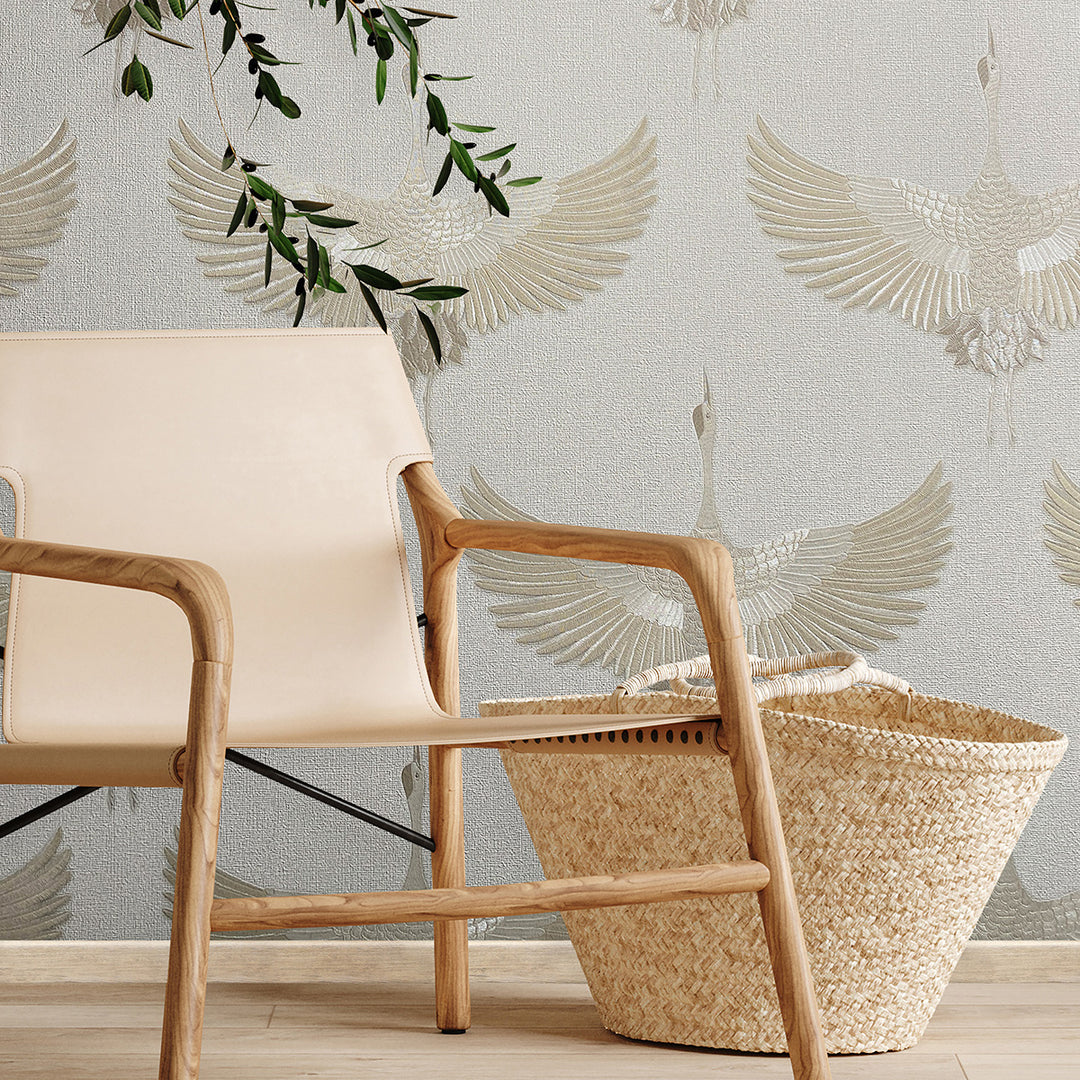 Високоустойчив Тапет Жерави Плат бежово Кумано