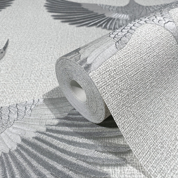 Високоустойчив Тапет Жерави Плат светло сиво Кумано