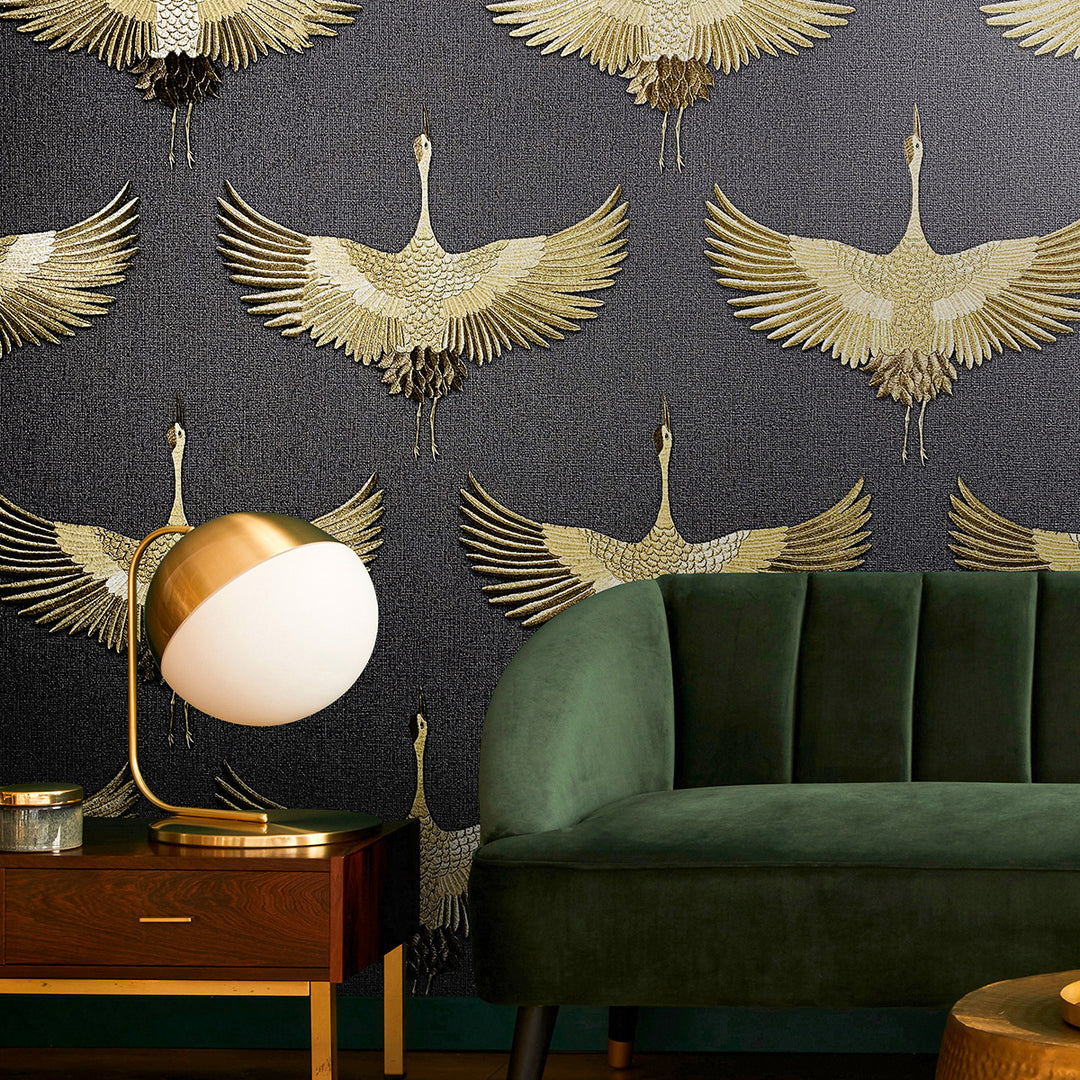 Високоустойчив Тапет Жерави Плат черно Кумано