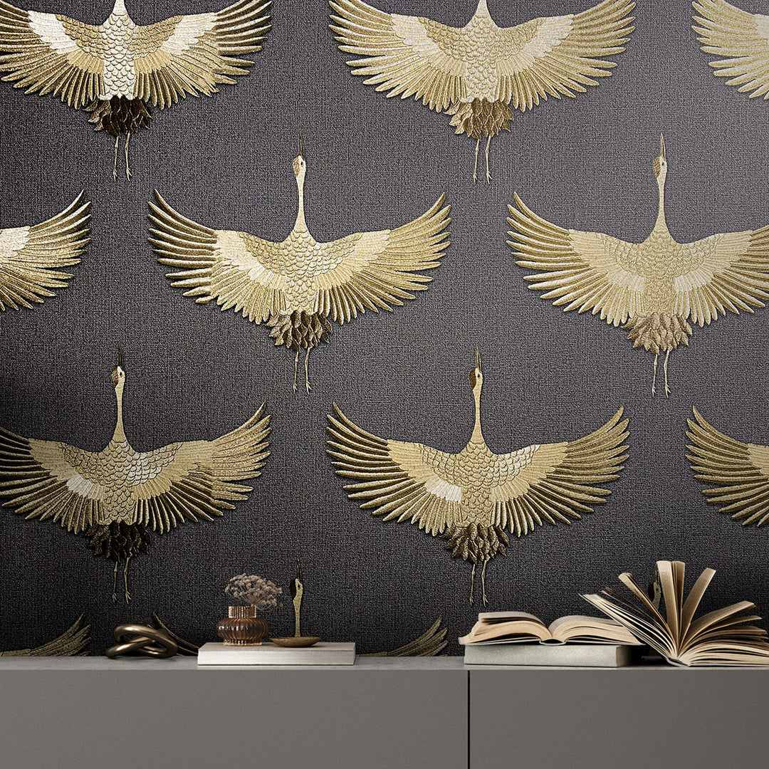 Високоустойчив Тапет Жерави Плат черно Кумано