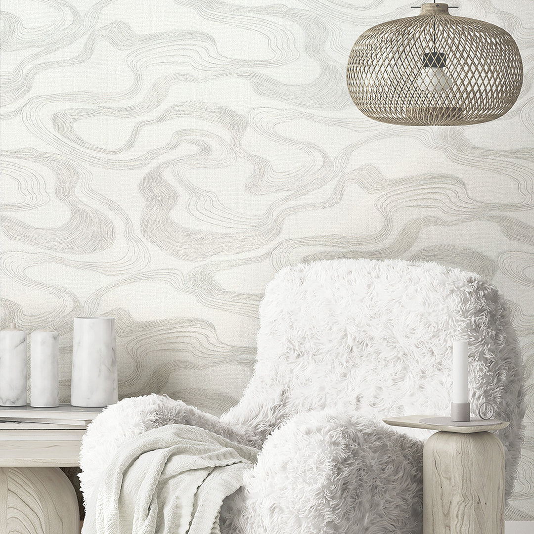 Високоустойчив Тапет Ивици Плат бяло Кумано